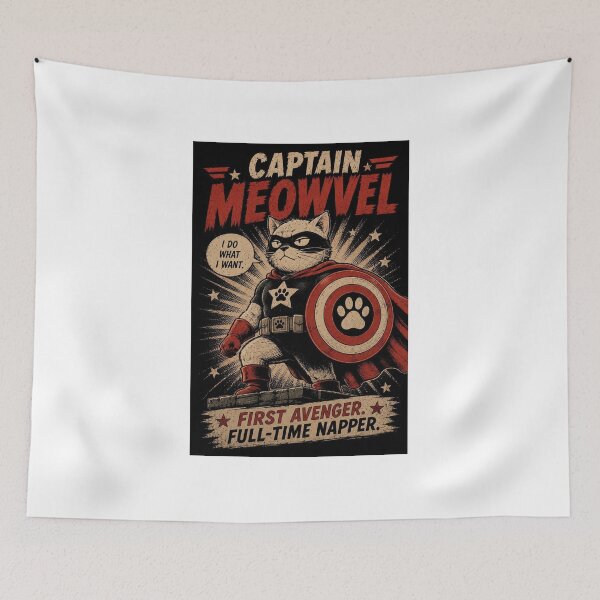 Item preview, Captain Meowvel Funny Cat Superhero designed and sold by Mystic & Celestial Art.