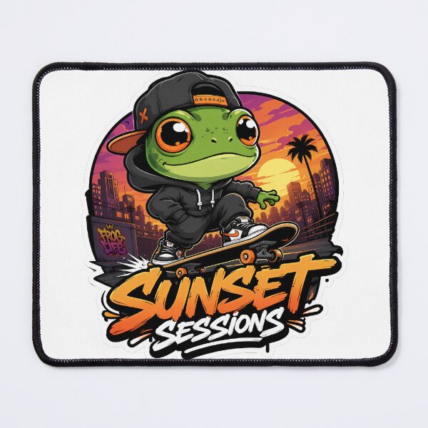 Item preview, Sunset Sessions Frog – Skateboard Streetwear Cartoon Mascot Sticker designed and sold by Aesthicer.