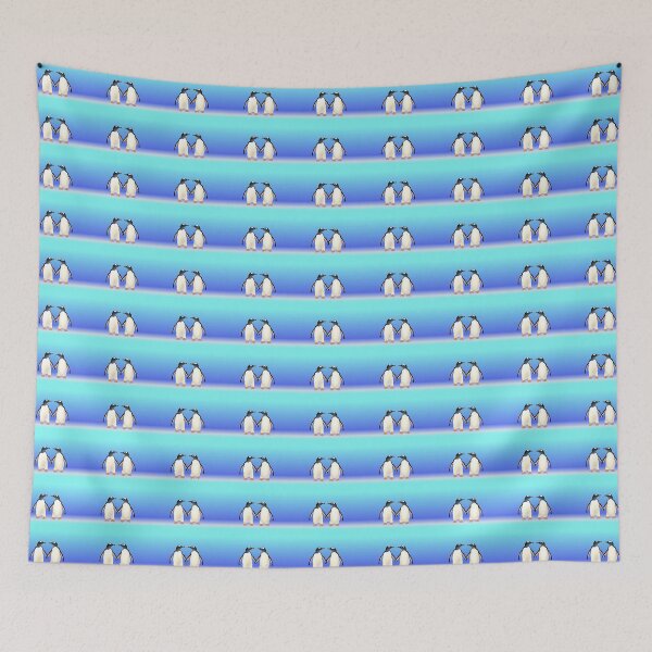 Item preview, Gentoo Penguins Holding Hands (Flippers) Aqua Blue Background designed and sold by Adamo-illustration.