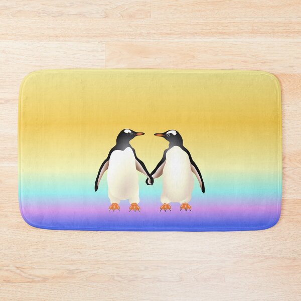 Item preview, Gentoo Penguins holding hands (flippers) with sunset behind designed and sold by Adamo-illustration.