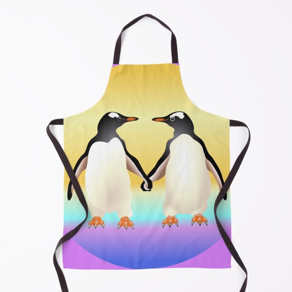 Item preview, Gentoo Penguins holding hands (flippers) with sunset behind designed and sold by Adamo-illustration.