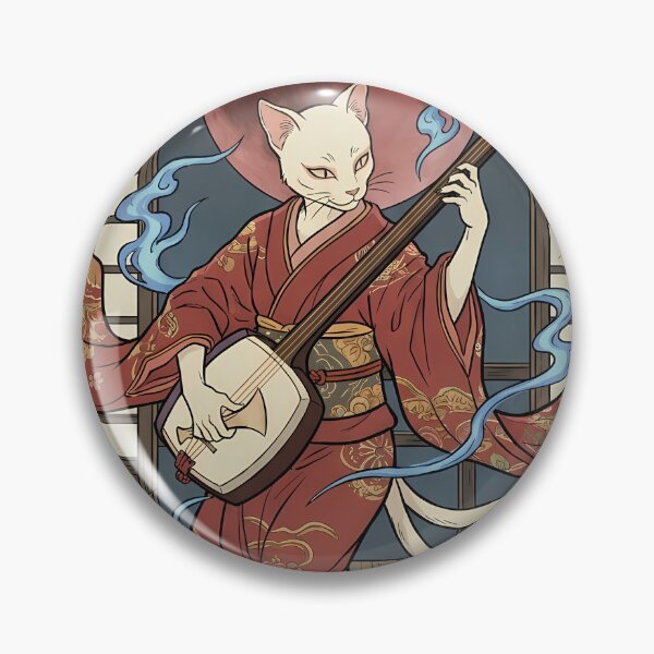 Item preview, Mystical Cat Shamisen Player under Blood Moon Ukiyo-e Art designed and sold by TokyoUkiyoHouse.