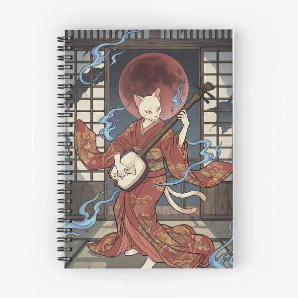 Item preview, Mystical Cat Shamisen Player under Blood Moon Ukiyo-e Art designed and sold by TokyoUkiyoHouse.