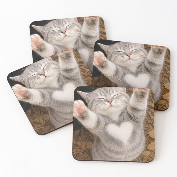 Item preview, Happy Gray Cat with Heart Mark | Cute Kitty Reaching Up designed and sold by Jesus-istheway.