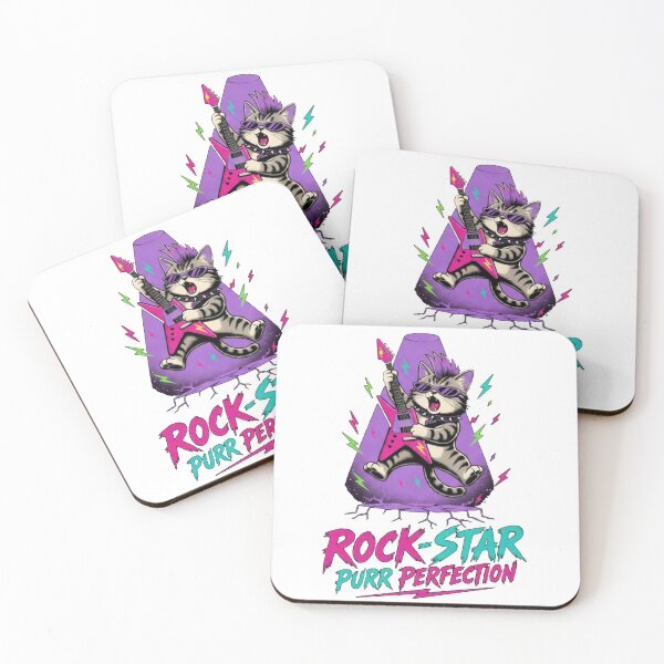 Item preview, Rock Star Cat Retro 80s – Cute Punk Kitten Playing Electric Guitar Design designed and sold by Mahilis.