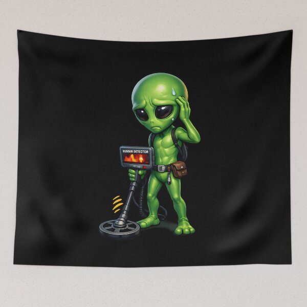 Item preview, Alien Searching for Humans with Detector Funny Sci-Fi Illustration designed and sold by builtforyou.