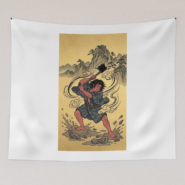Item preview, Dynamic Samurai Warrior Axe Strike Ukiyo-e Art designed and sold by TokyoUkiyoHouse.