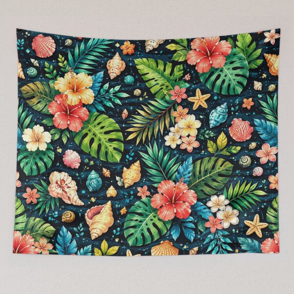 Item preview, Tropical Hyacinth Flowers, Palm Leaves and Shells Pattern designed and sold by DEC02.