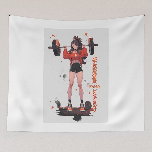 Item preview, Stronger Than Yesterday Cute Anime Girl Weightlifting Gym Graphic designed and sold by Digistore1221.