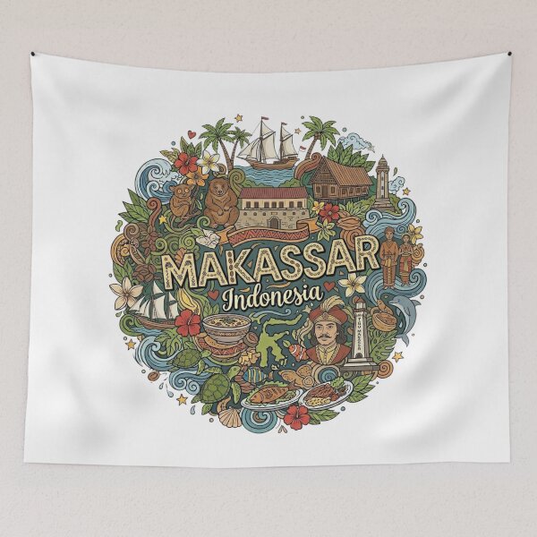 Item preview, Wonderful Makassar Indonesia Travel Souvenir Heritage Colorful Cultural Doodle designed and sold by arisukma11.