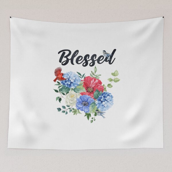 Item preview, Blessed with Red, White & Blue Floral Bouquet & Birds designed and sold by jeweleddesigns.