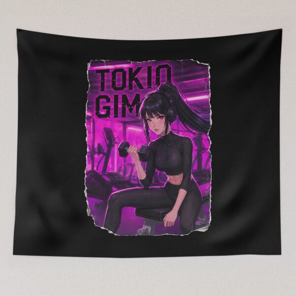 Item preview, Tokio Gym Anime Girl Fitness Neon Cyberpunk Weightlifting Art designed and sold by Digistore1221.