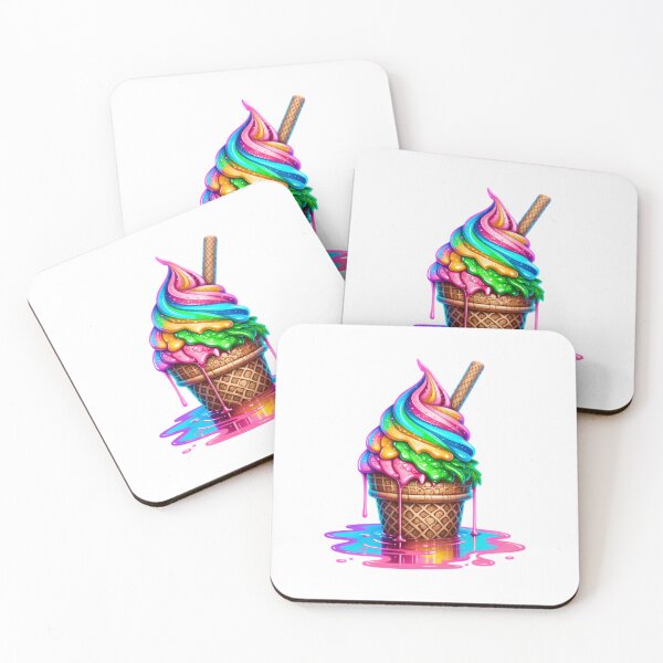 Item preview, Rainbow Melting Ice Cream Cone Illustration | Colorful Dessert Art Sticker designed and sold by Celebrate & Sparkle.