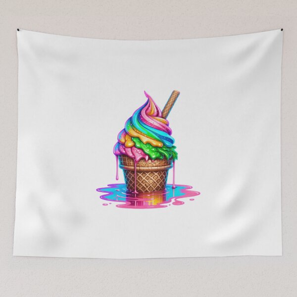 Item preview, Rainbow Melting Ice Cream Cone Illustration | Colorful Dessert Art Sticker designed and sold by Celebrate & Sparkle.