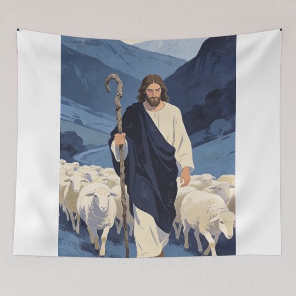 Item preview, The Good Shepherd Jesus with Sheep Christian Faith Biblical Art designed and sold by Jesus-istheway.