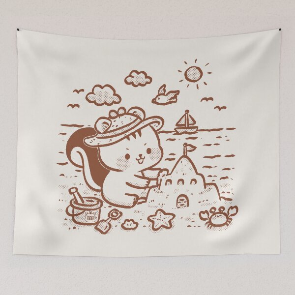Item preview, Cute Squirrel Building a Sandcastle | Summer Beach Day Kawaii Line Art designed and sold by ToonToos.