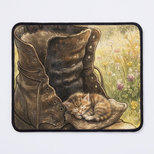 Item preview, Tiny Kitten Resting in a Giant Vintage Leather Boot Miniature Illustration designed and sold by DuckOddity.