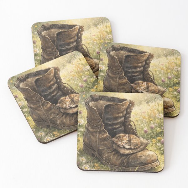 Item preview, Tiny Kitten Resting in a Giant Vintage Leather Boot Miniature Illustration designed and sold by DuckOddity.