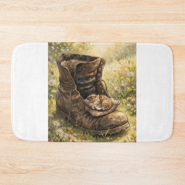 Item preview, Tiny Kitten Resting in a Giant Vintage Leather Boot Miniature Illustration designed and sold by DuckOddity.
