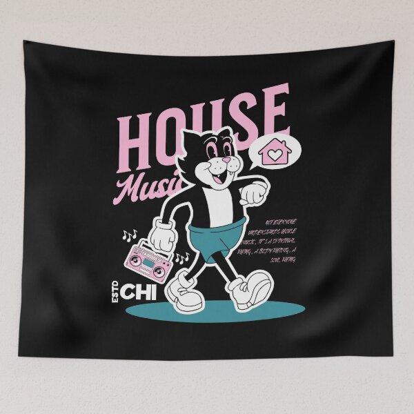 Item preview, HOUSE MUSIC - Boombox Cat (White)  designed and sold by Discothreadz.