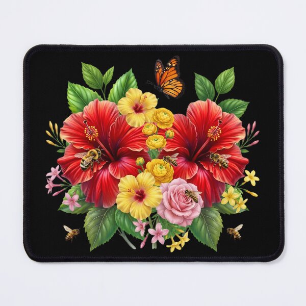 Item preview, Vibrant Tropical Hibiscus Bouquet with Bees and Butterfly designed and sold by digitalbob60.