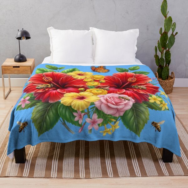Item preview, Vibrant Tropical Hibiscus Bouquet with Bees and Butterfly designed and sold by digitalbob60.