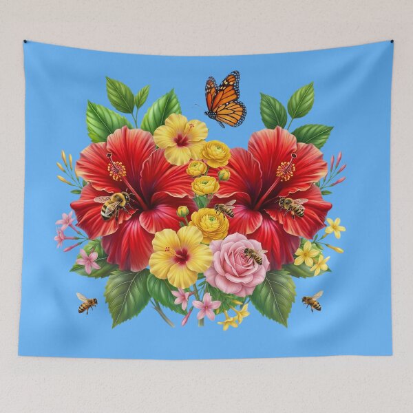 Item preview, Vibrant Tropical Hibiscus Bouquet with Bees and Butterfly designed and sold by digitalbob60.
