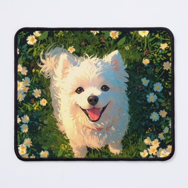 Item preview, Happy White Spitz Dog in Daisy Field | Cute Floral Puppy Art designed and sold by Jesus-istheway.