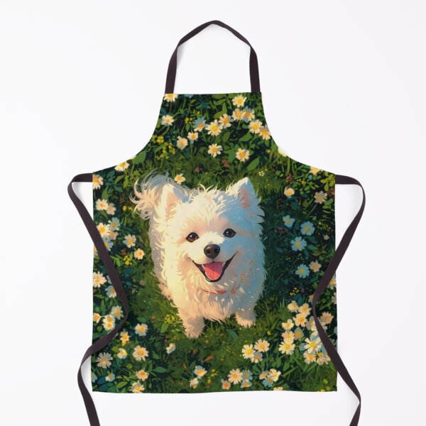 Item preview, Happy White Spitz Dog in Daisy Field | Cute Floral Puppy Art designed and sold by Jesus-istheway.