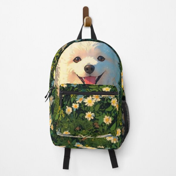 Item preview, Happy White Spitz Dog in Daisy Field | Cute Floral Puppy Art designed and sold by Jesus-istheway.