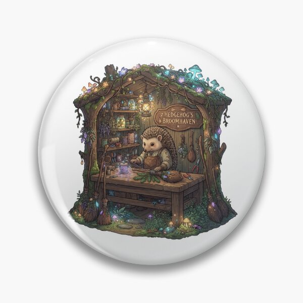 Item preview, Hedgehog's Broomhaven | Magical Broom Maker | Cozy Witch Cottage | Fantasy Hedgehog Sticker designed and sold by MrDev.