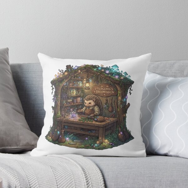 Item preview, Hedgehog's Broomhaven | Magical Broom Maker | Cozy Witch Cottage | Fantasy Hedgehog Sticker designed and sold by MrDev.
