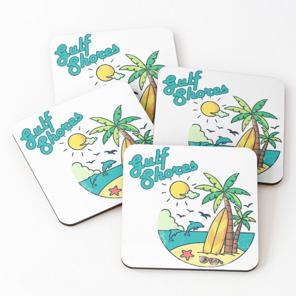Item preview, Gulf Shores Retro Beach Scene with Palm Trees & Dolphins designed and sold by DonnaRaine.