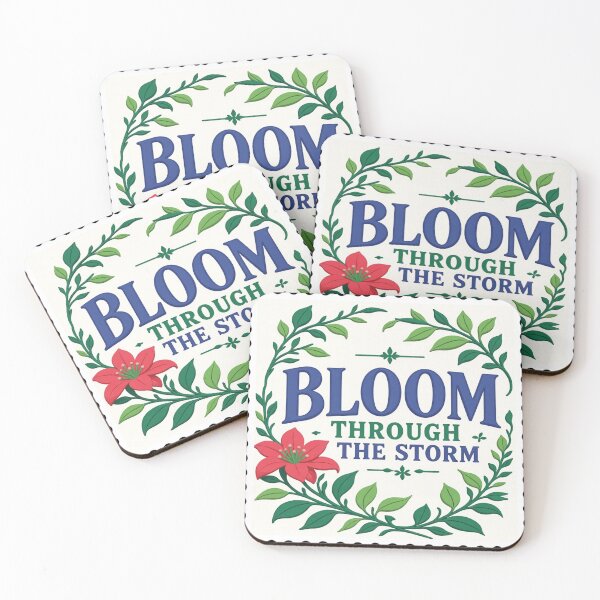 Aperçu de l'œuvre Fleurir malgré la tempête, motif floral typographique coloré, timbre design créée et vendue par SmashingDeals.