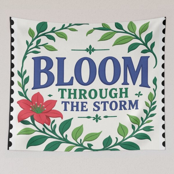 Item preview, Bloom Through The Storm floral typographic colorful stamp design designed and sold by SmashingDeals.