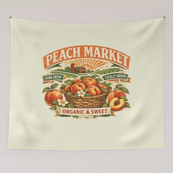 Item preview, Vintage Peach Market Farm Fresh Illustration designed and sold by NinaVibeStudio.