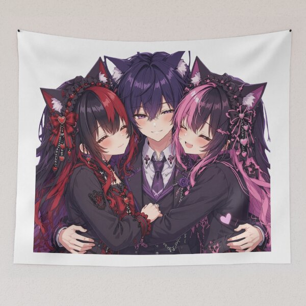 Item preview, Gothic Neko Trio – Dark Anime Cat Girls & Boy designed and sold by Revyra.