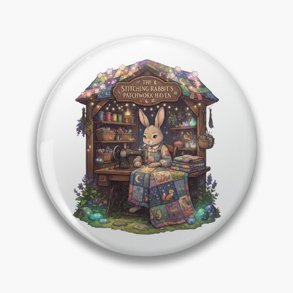 Item preview, The Stitching Rabbit's Patchwork Haven | Cottagecore Quilting | Cozy Sewing Studio | Fantasy Rabbit Sticker designed and sold by MrDev.