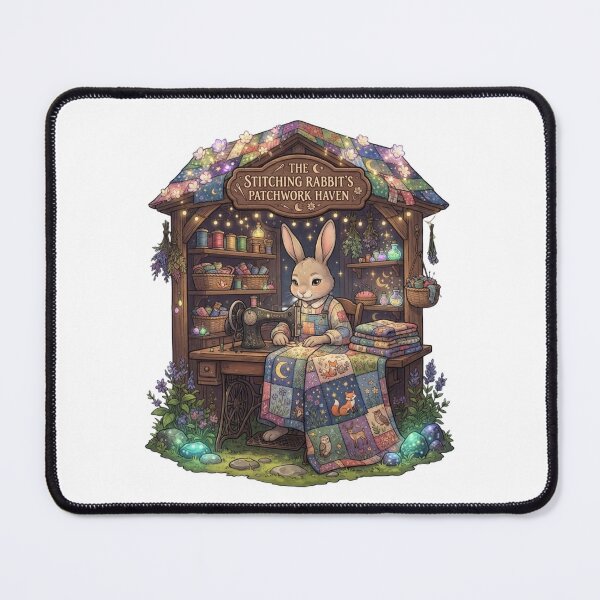 Item preview, The Stitching Rabbit's Patchwork Haven | Cottagecore Quilting | Cozy Sewing Studio | Fantasy Rabbit Sticker designed and sold by MrDev.