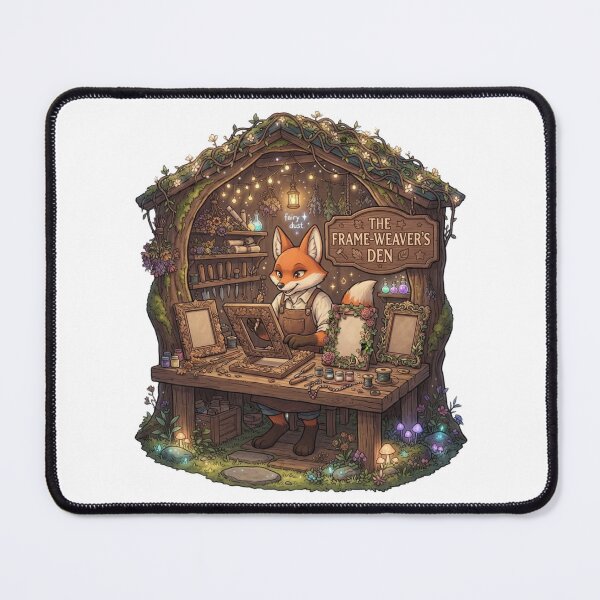 Item preview, The Frame-Weaver's Den | Enchanted Picture Frame Maker | Cottagecore Fox Workshop | Fantasy Fox Sticker designed and sold by MrDev.