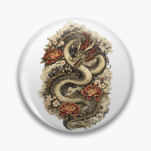 Item preview, Japanese Dragon Among Peonies | Traditional Oriental Dragon Art | Vintage Ukiyo-e Style Fantasy Illustration designed and sold by MrDev.