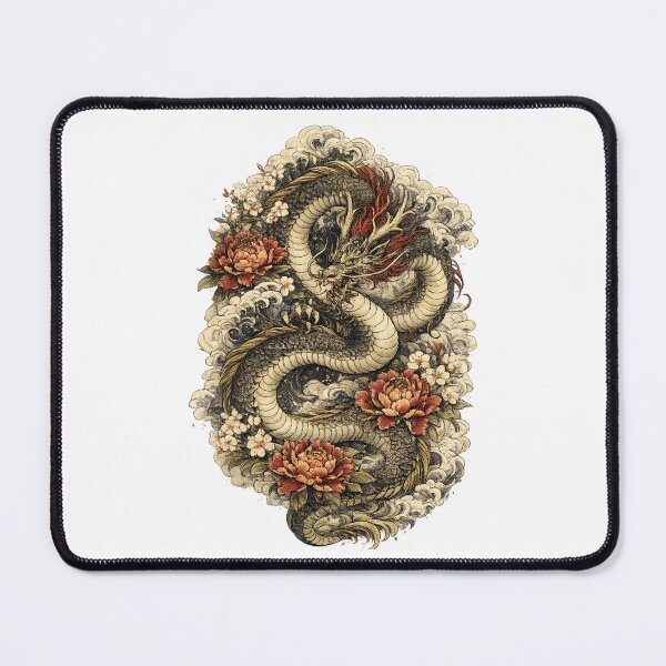 Item preview, Japanese Dragon Among Peonies | Traditional Oriental Dragon Art | Vintage Ukiyo-e Style Fantasy Illustration designed and sold by MrDev.