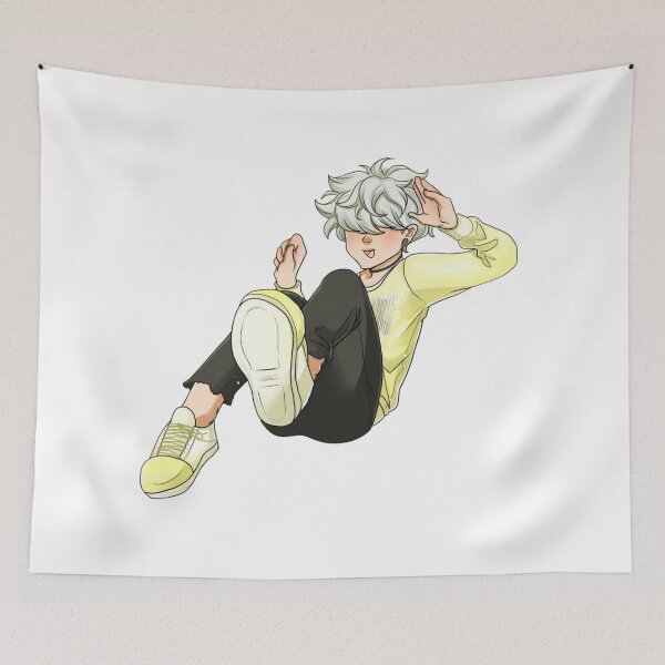 Item preview, White-haired boy floating playfully in casual modern anime style. designed and sold by CocoLama.