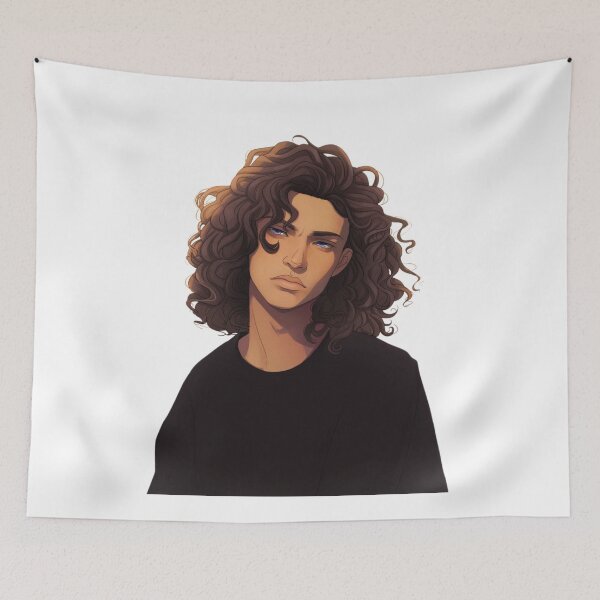 Item preview, Thoughtful curly-haired portrait with calm expression and warm lighting. designed and sold by CocoLama.