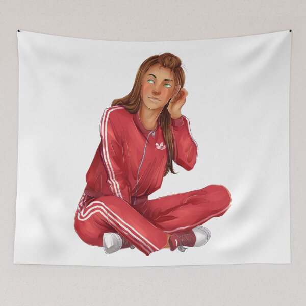Item preview, Girl in red tracksuit sitting casually with relaxed modern style. designed and sold by CocoLama.