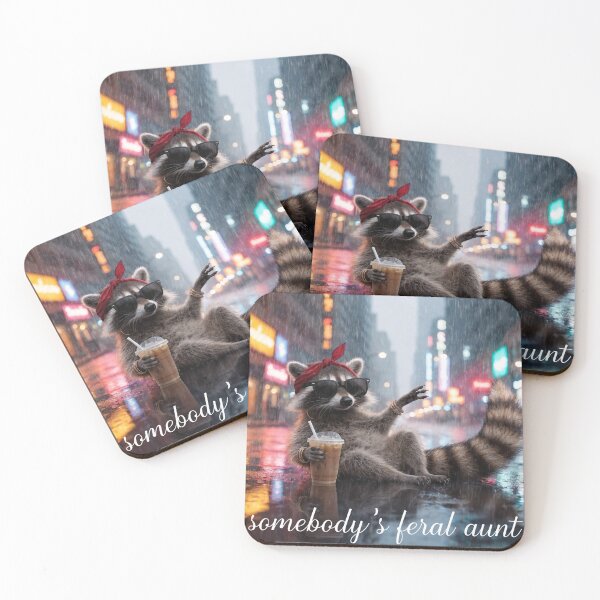 Item preview, Somebody's Feral Aunt Retro Raccoon Drinking Iced Coffee designed and sold by CF_VintageDesign.