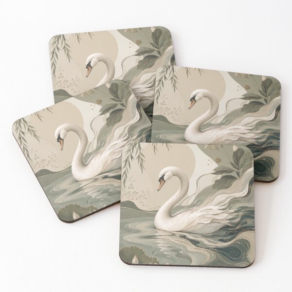 Item preview, Organic Quiet Luxury Swan, Elegant Botanical Art in Sage Green & Ivory designed and sold by ms_illustration.