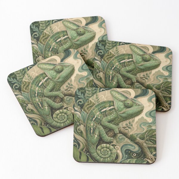 Item preview, Organic Quiet Luxury Chameleon, Elegant Botanical Jungle Illustration in Emerald Green designed and sold by ms_illustration.