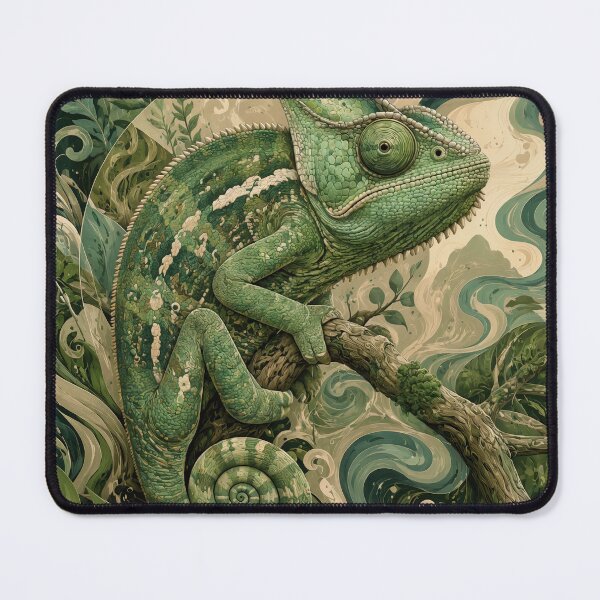 Item preview, Organic Quiet Luxury Chameleon, Elegant Botanical Jungle Illustration in Emerald Green designed and sold by ms_illustration.