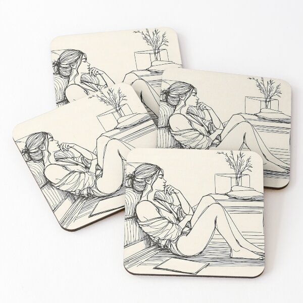 Item preview, Cozy Me Time - Aesthetic Ink Sketch of Relaxing Girl designed and sold by ondante.